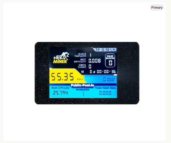 Enclosure reference · NerdMiner screen shown