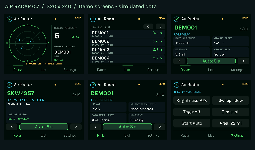 Actual interface · simulated aircraft