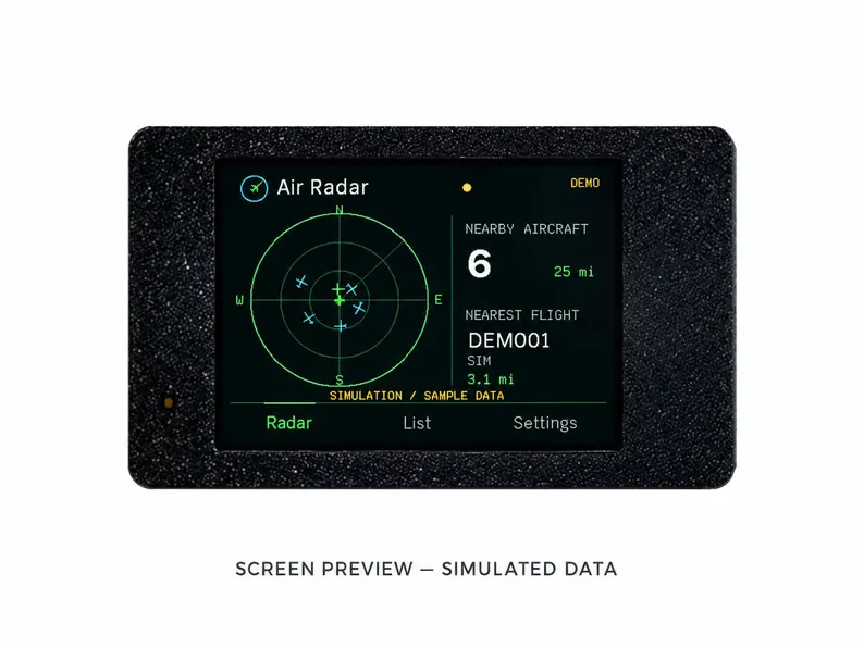 Air Radar tracker with black enclosure and simulated radar display
